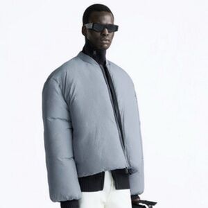 Zara Men 8281/655 Boxy Puffer Jacket Steel Blue Rare Size Medium